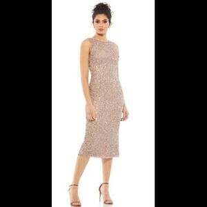 (3) Mac Duggal SLEEVELESS SEQUINED MIDI SHEATH DRESS, Sz 10